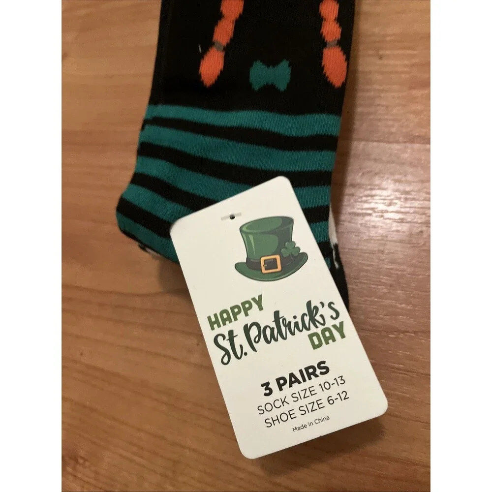 St Patrick’s Day Novelty Socks 3 Pair Shoe Size     6-12